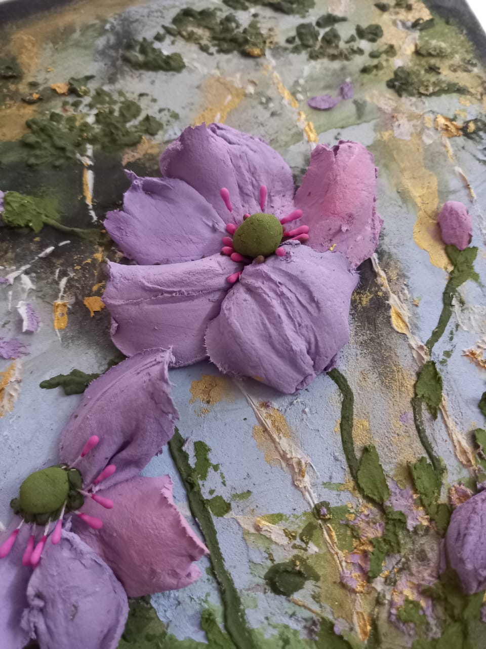 Flowers in the rain- Purple flowers painting 12'x10' inches on MDF unframed